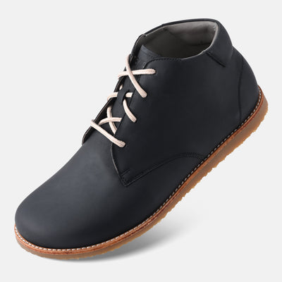 Men's Black leather office wide toe box Shoes Baer