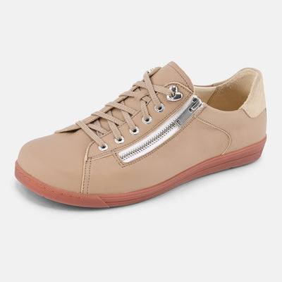 Women's Beige foot shaped comfortable leather shoes